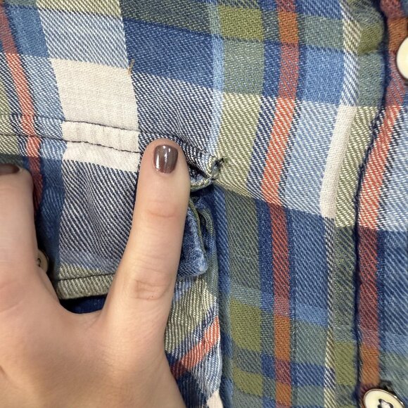 Current/Elliott Shirt Womens Medium Blue Green Plaid Button Down Long Sleeve - Picture 8 of 12